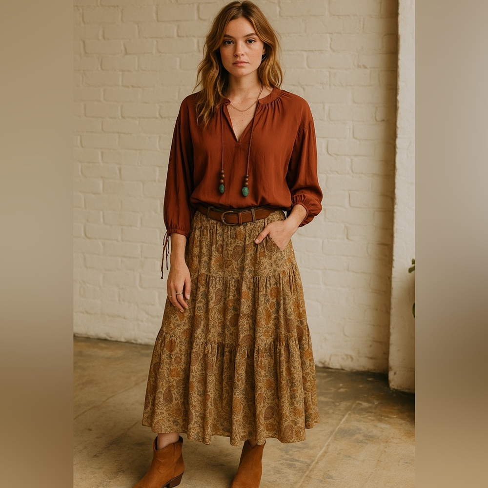 Zara Boho Brown Blouse with Elegant Design NWT
